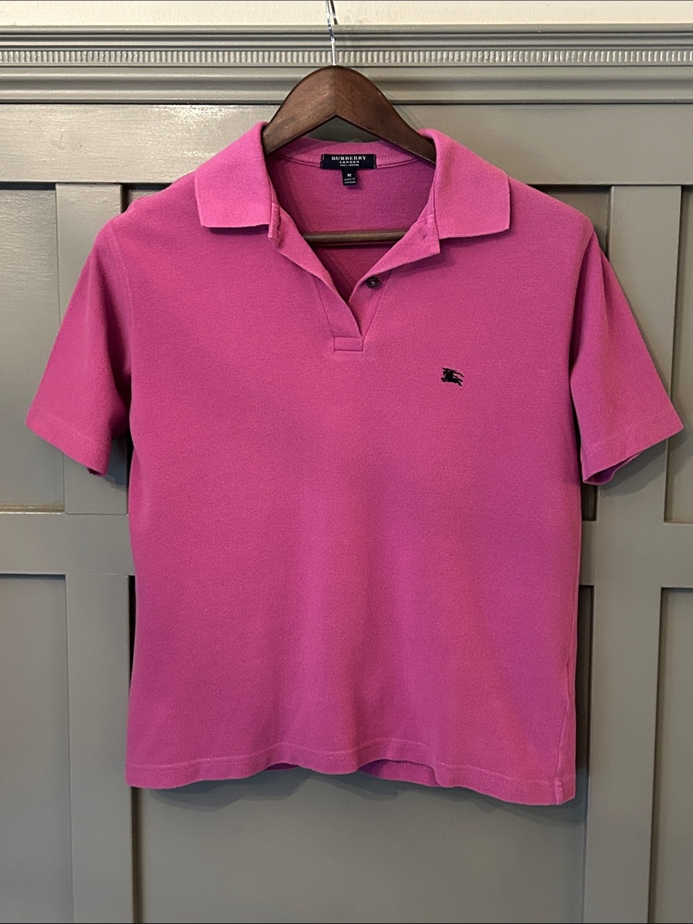 Burberry London Cotton Polo Shirt Fuchsia Pink Size Medium